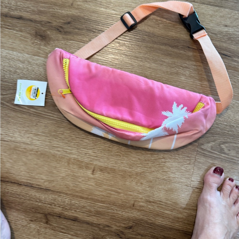 Pink and Orange Fanny Pack with Palm Tree Design